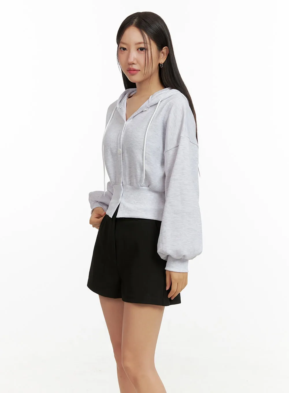 Buttoned Crop Sweat Hoodie OU411 sold by Lewkin product image thumbnail 4