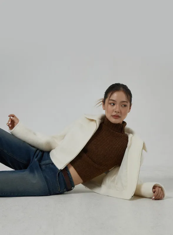 Wool Blend Zipper Cropped Jacket CD29 sold by Lewkin