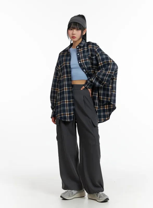 Pintuck Cargo Wide-Leg Pants IF402 sold by Lewkin