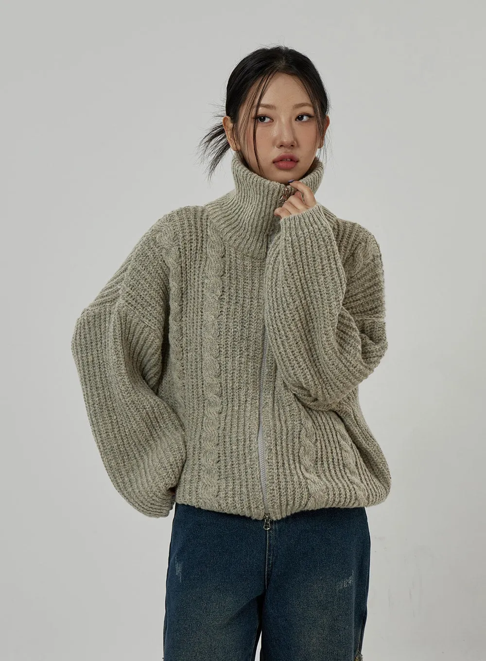 Twist Pattern Two Way Zipper Knit Cardigan CD20 sold by Lewkin