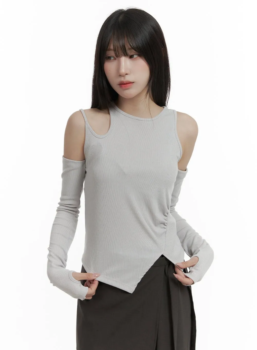 Harmony Unbalanced Cut Out Long Sleeve CA426 sold by Lewkin