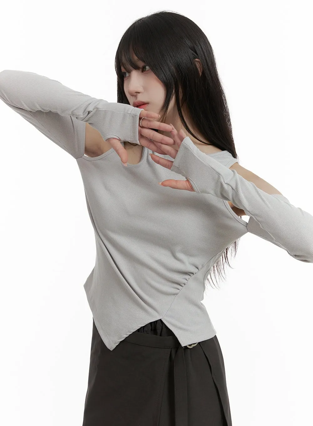 Harmony Unbalanced Cut Out Long Sleeve CA426 sold by Lewkin product image thumbnail 3