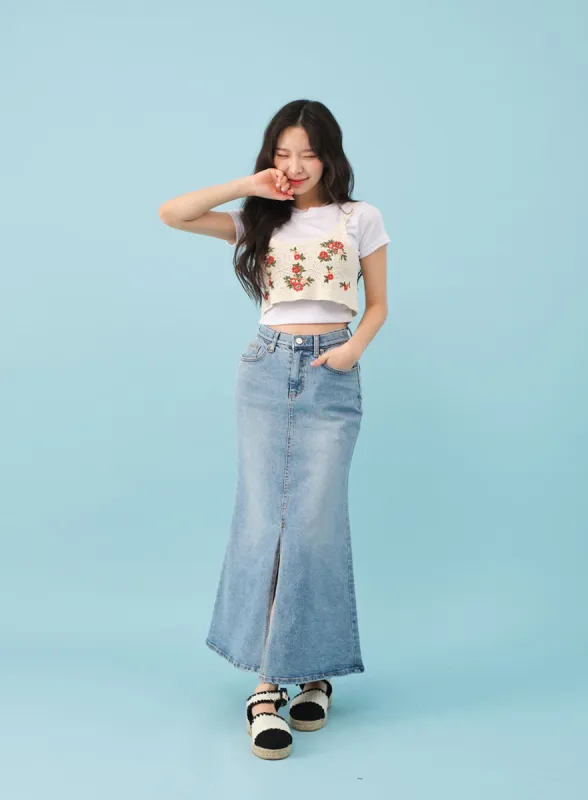 Slit Mermaid Fit Denim Maxi Skirt BJ03 sold by Lewkin