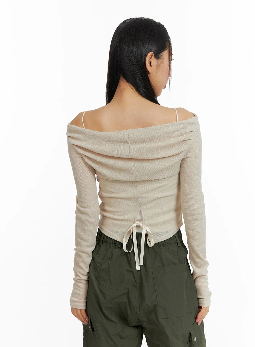 Semi-Ruched Solid Off-Shoulder Long Sleeve CM411 sold by Lewkin product image thumbnail 5