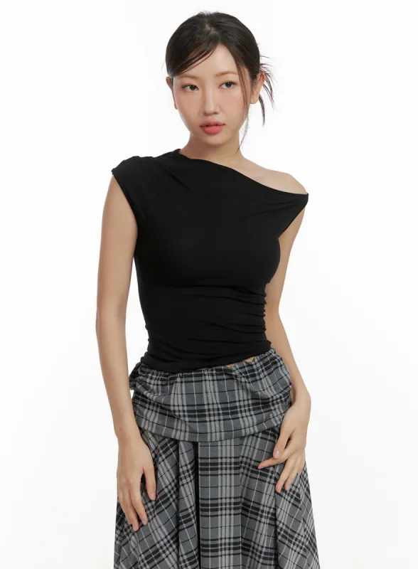 Solid Unbalanced One Shoulder Crop Top CL418 sold by Lewkin