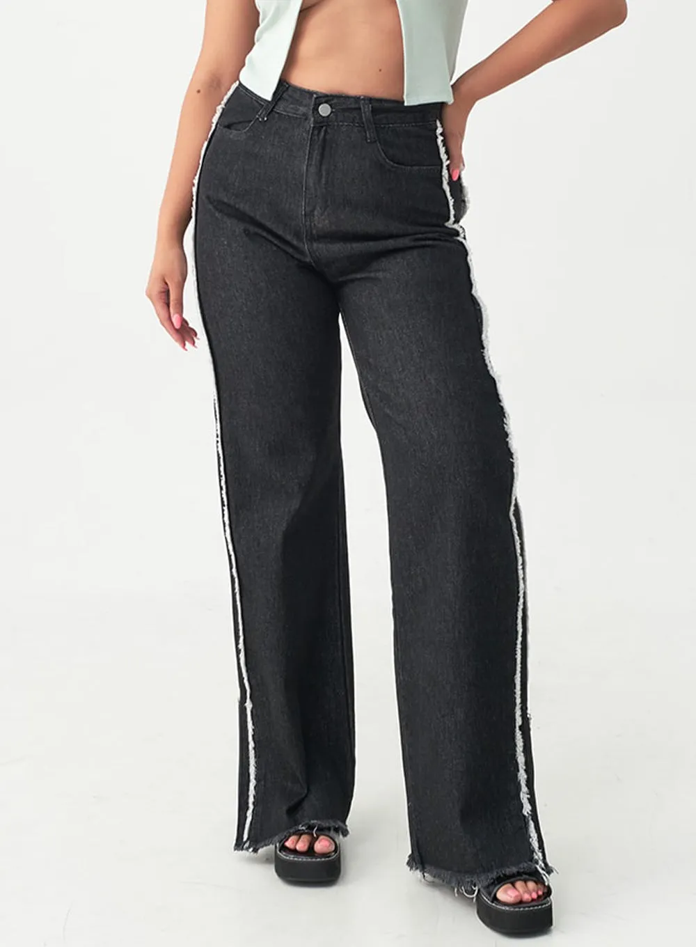 Side Tassle Zip-Up Slit Jeans IU20 sold by Lewkin