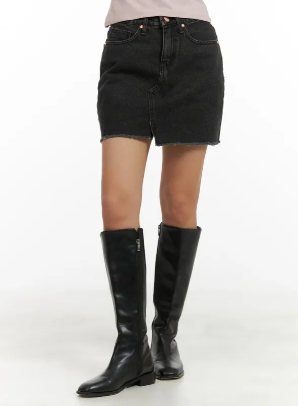 Front Slit Denim Mini Skirt CA415 sold by Lewkin