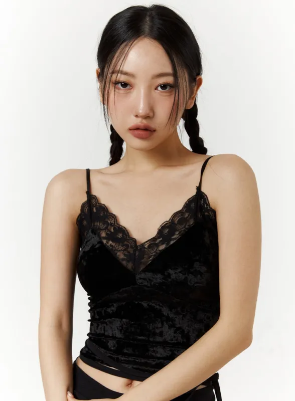 Sweetheart Velvet Lace Cami Top CJ424 sold by Lewkin