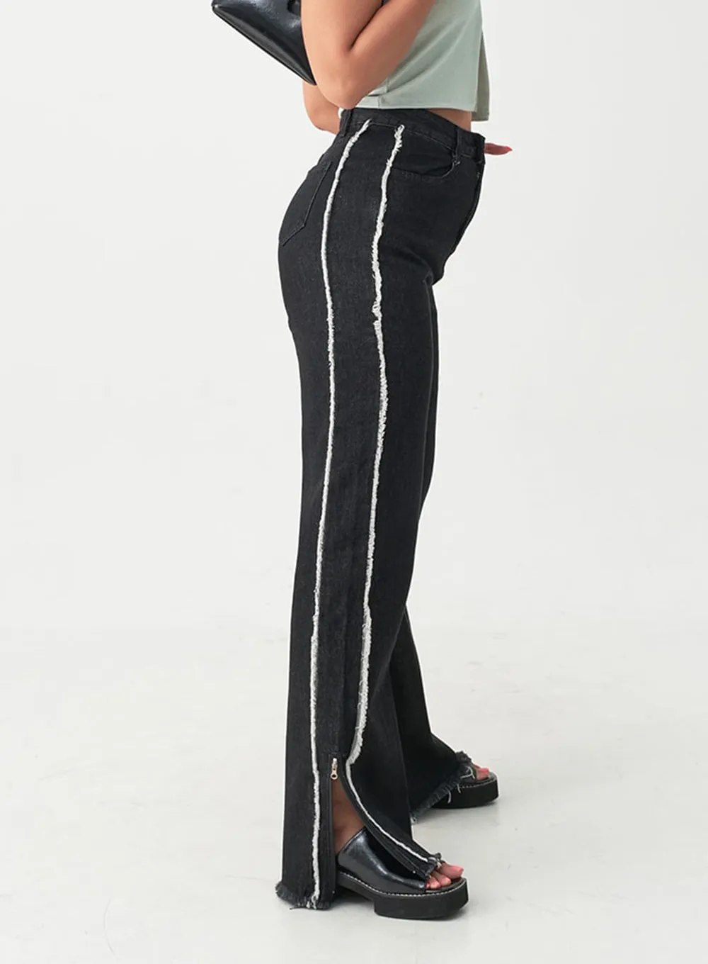 Side Tassle Zip-Up Slit Jeans IU20 sold by Lewkin product image thumbnail 5