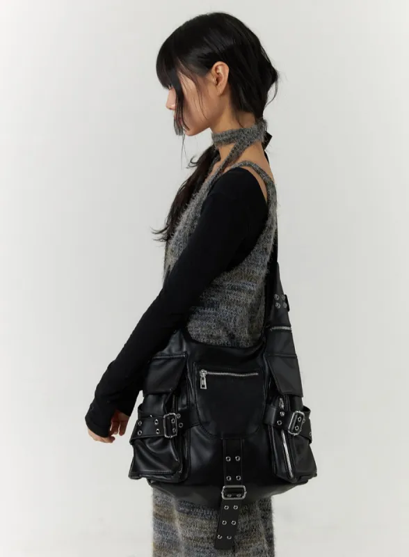 Faux Leather Buckle Crossbody Bag CF407 sold by Lewkin