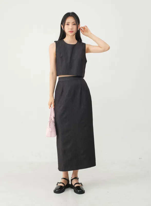 Basic Rayon Denim Maxi Skirt OJ20 sold by Lewkin
