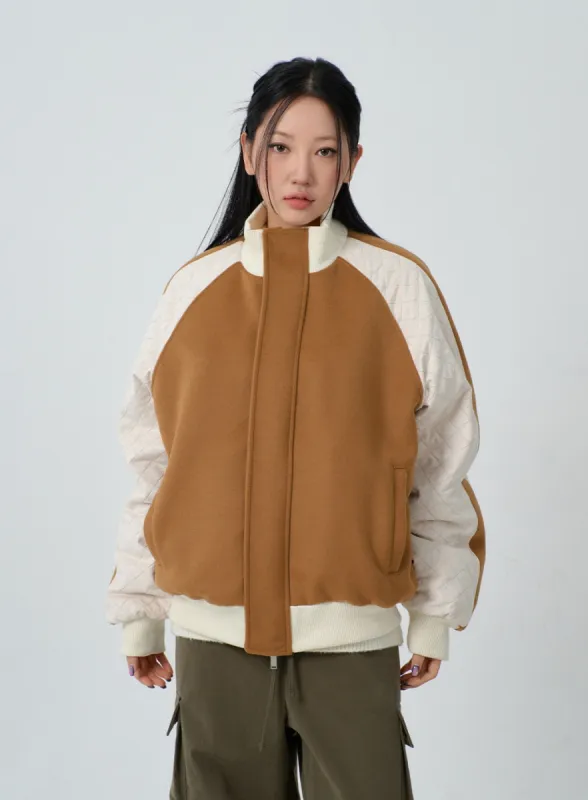 Two Color Felt Bomber Jacket Unisex CJ303 sold by Lewkin