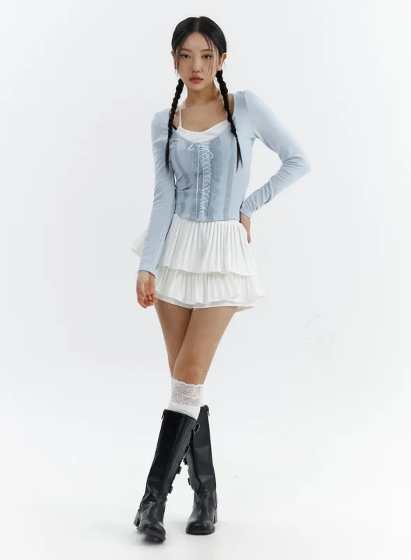 Shirred Ruffle Mini Skirt CJ423 sold by Lewkin