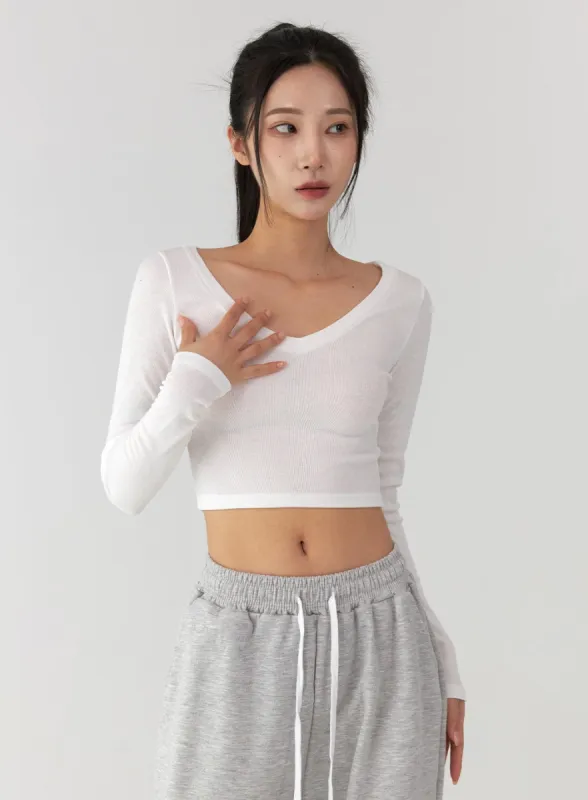 Slim V-Neck Crop Top CD322 sold by Lewkin