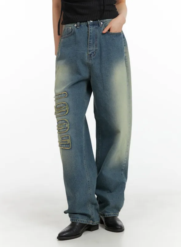 Distressed Baggy Straight Jeans CM413 sold by Lewkin