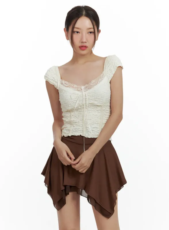 Sweetheart Lace Cap Sleeve Top CU420 sold by Lewkin