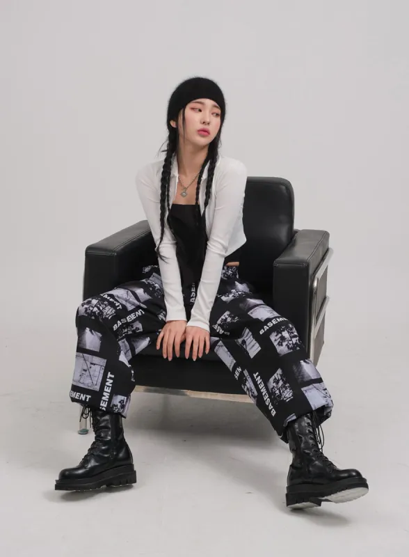 Wide Jogger Pants with Graphic Print C0302 sold by Lewkin