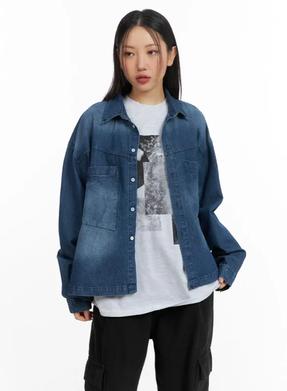 Oversized Denim Pocket Blouse CM419 sold by Lewkin