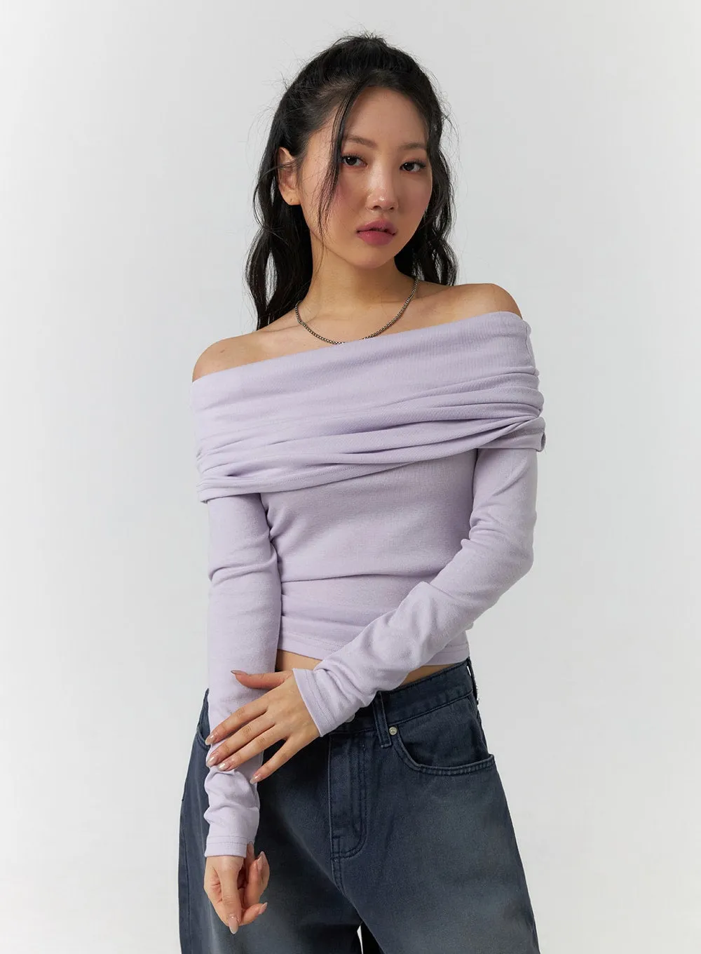 Off Shoulder Ruched Long Sleeve CF401 sold by Lewkin product image thumbnail 3
