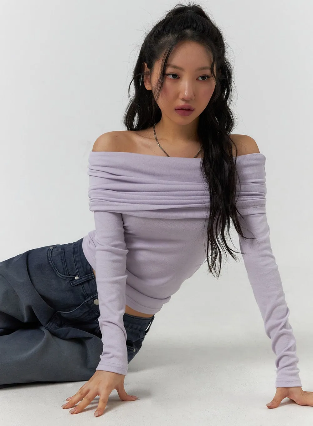 Off Shoulder Ruched Long Sleeve CF401 sold by Lewkin