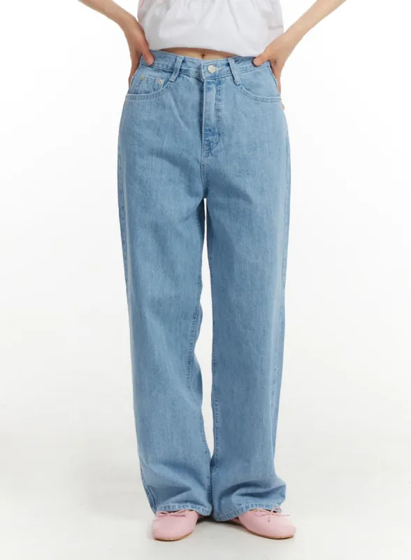Washed Cotton Baggy Jeans OM406 sold by Lewkin