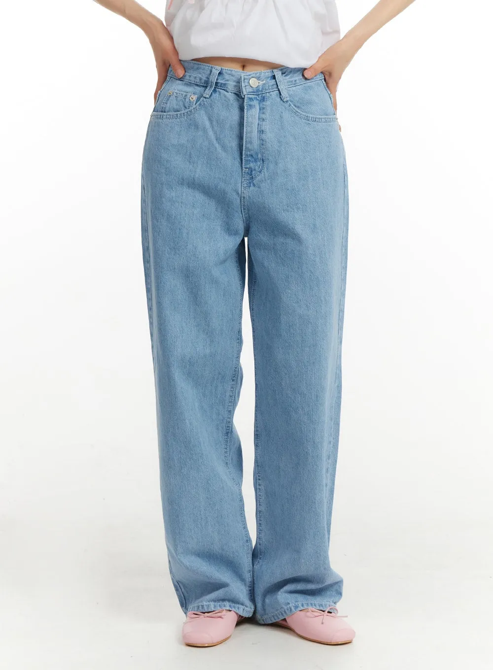 Washed Cotton Baggy Jeans OM406 sold by Lewkin