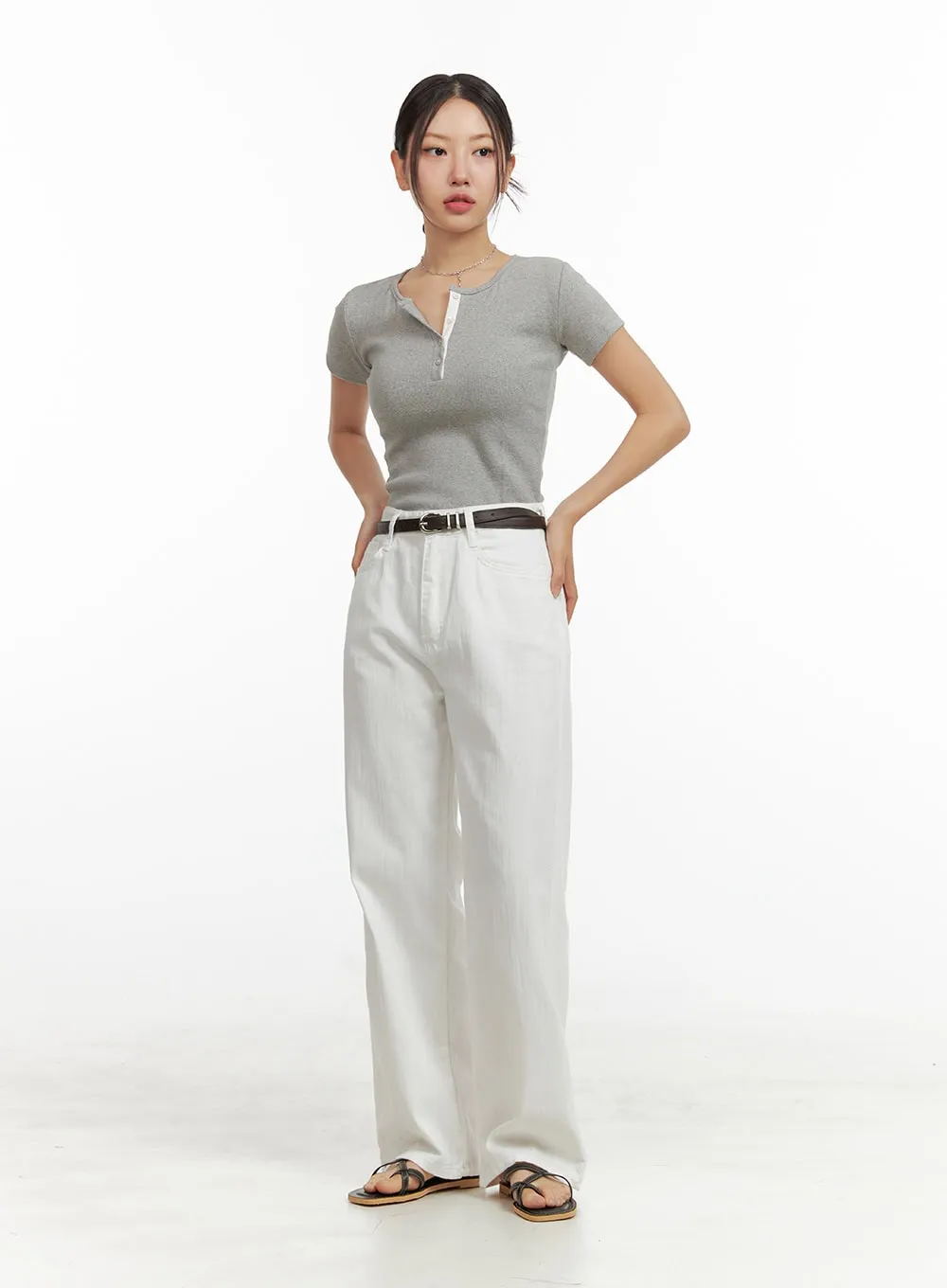 Slim Contrast Round Neck Top OU411 sold by Lewkin product image thumbnail 2