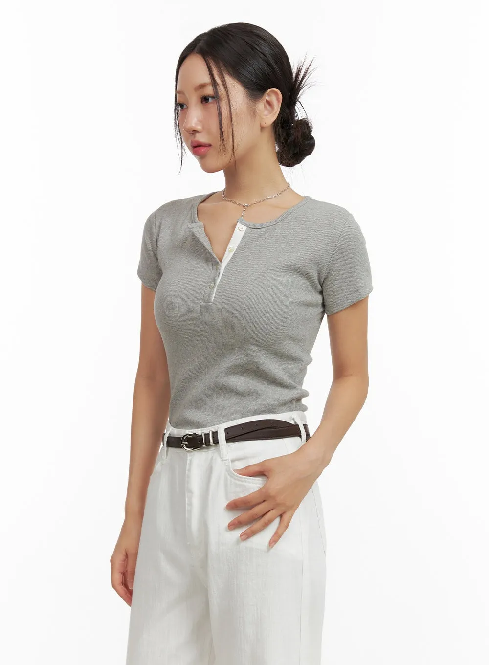 Slim Contrast Round Neck Top OU411 sold by Lewkin product image thumbnail 3