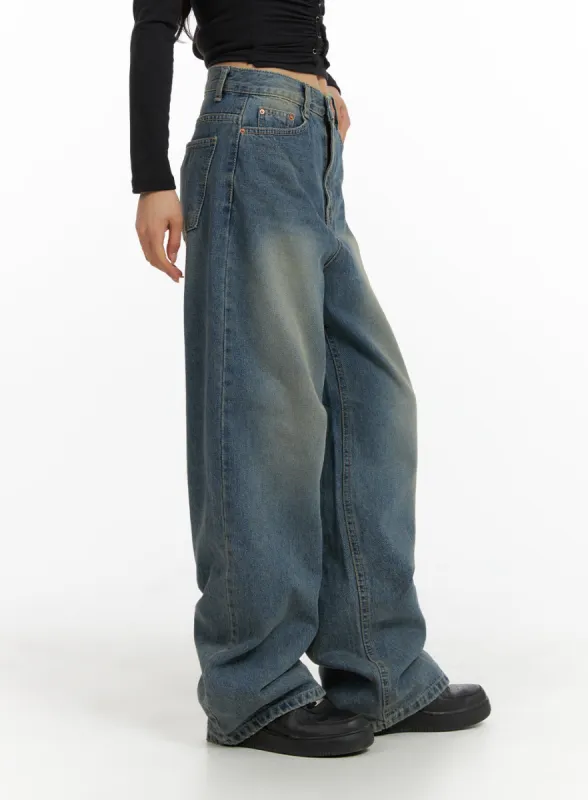 Solid Mid Waist Pocket Straight Leg Jeans IJ411 sold by Lewkin