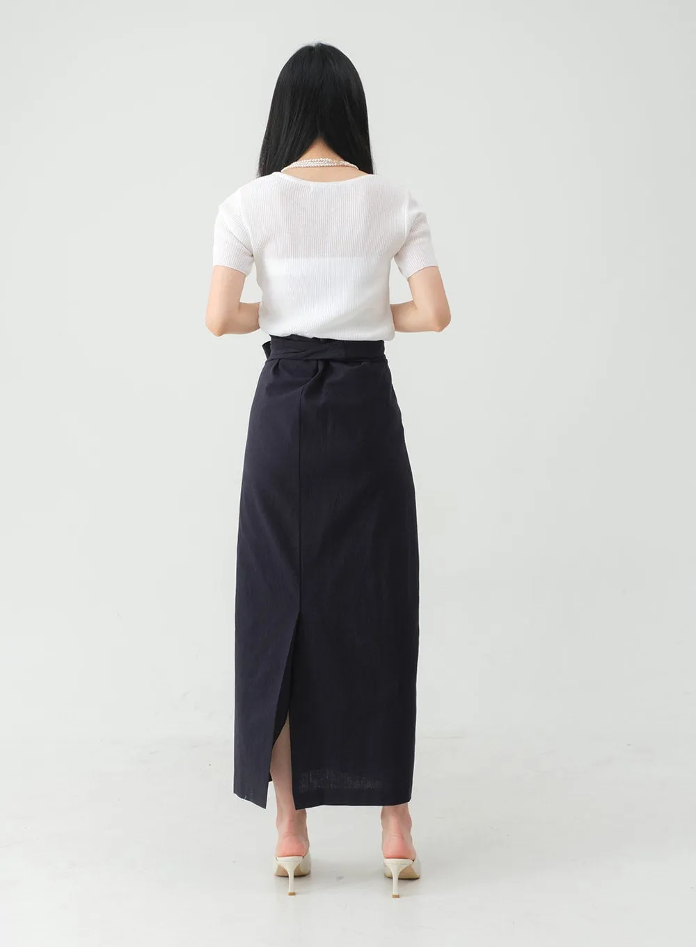 Twist Wrap Waist Strap Linen Maxi Skirt OY25 sold by Lewkin product image thumbnail 5