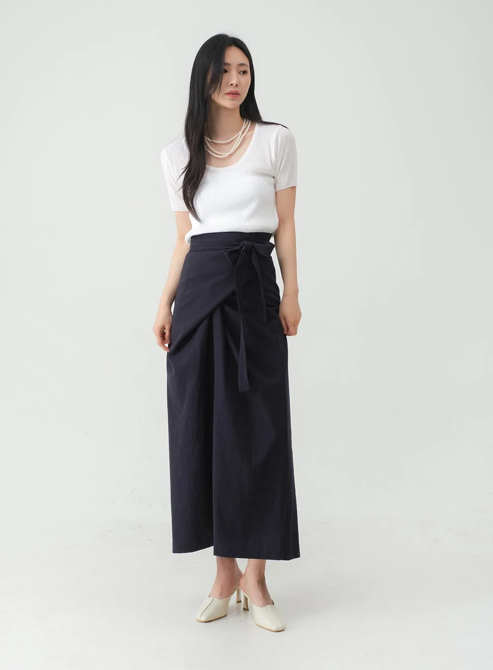 Twist Wrap Waist Strap Linen Maxi Skirt OY25 sold by Lewkin product image thumbnail 4