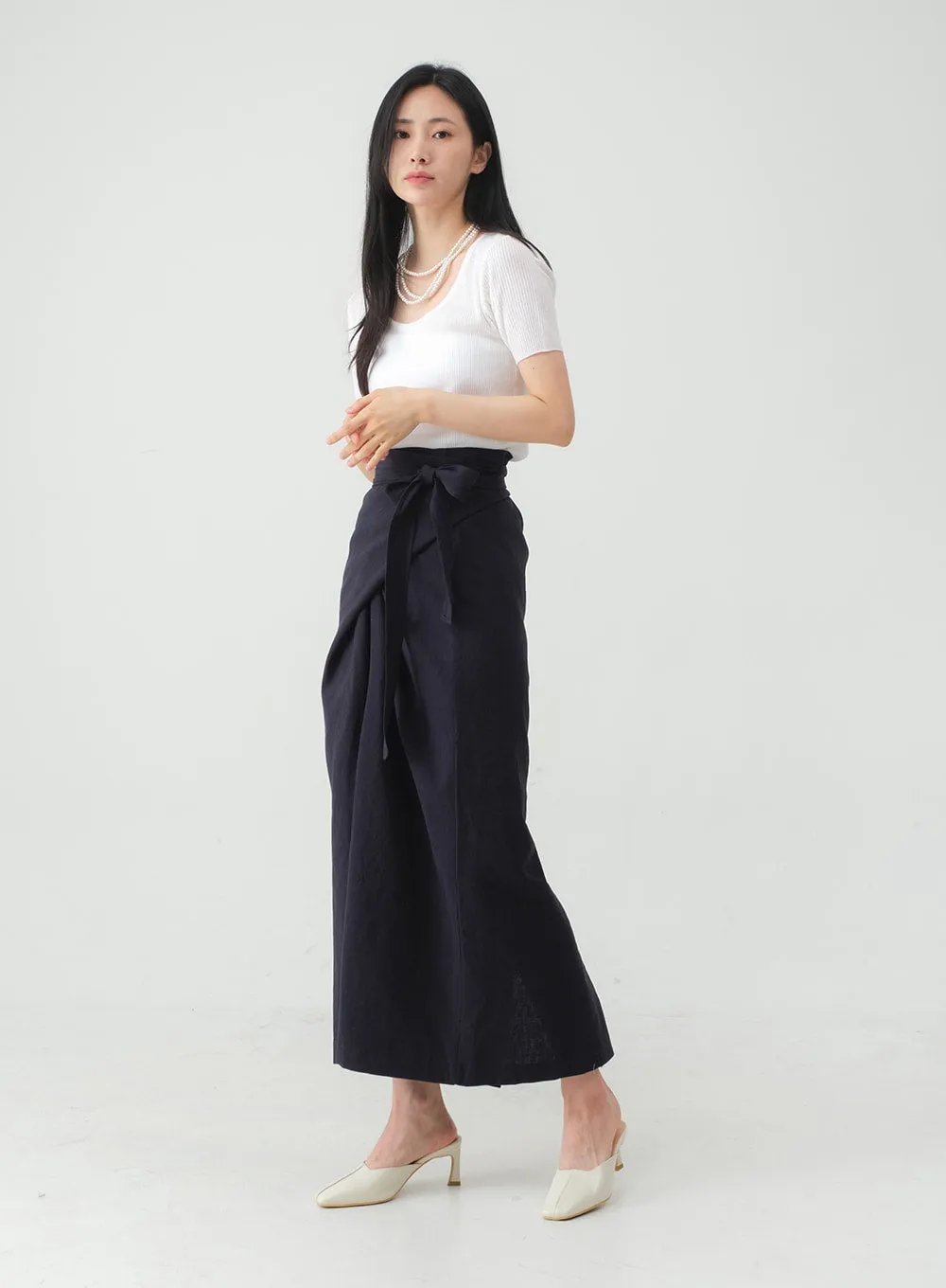 Twist Wrap Waist Strap Linen Maxi Skirt OY25 sold by Lewkin product image thumbnail 2