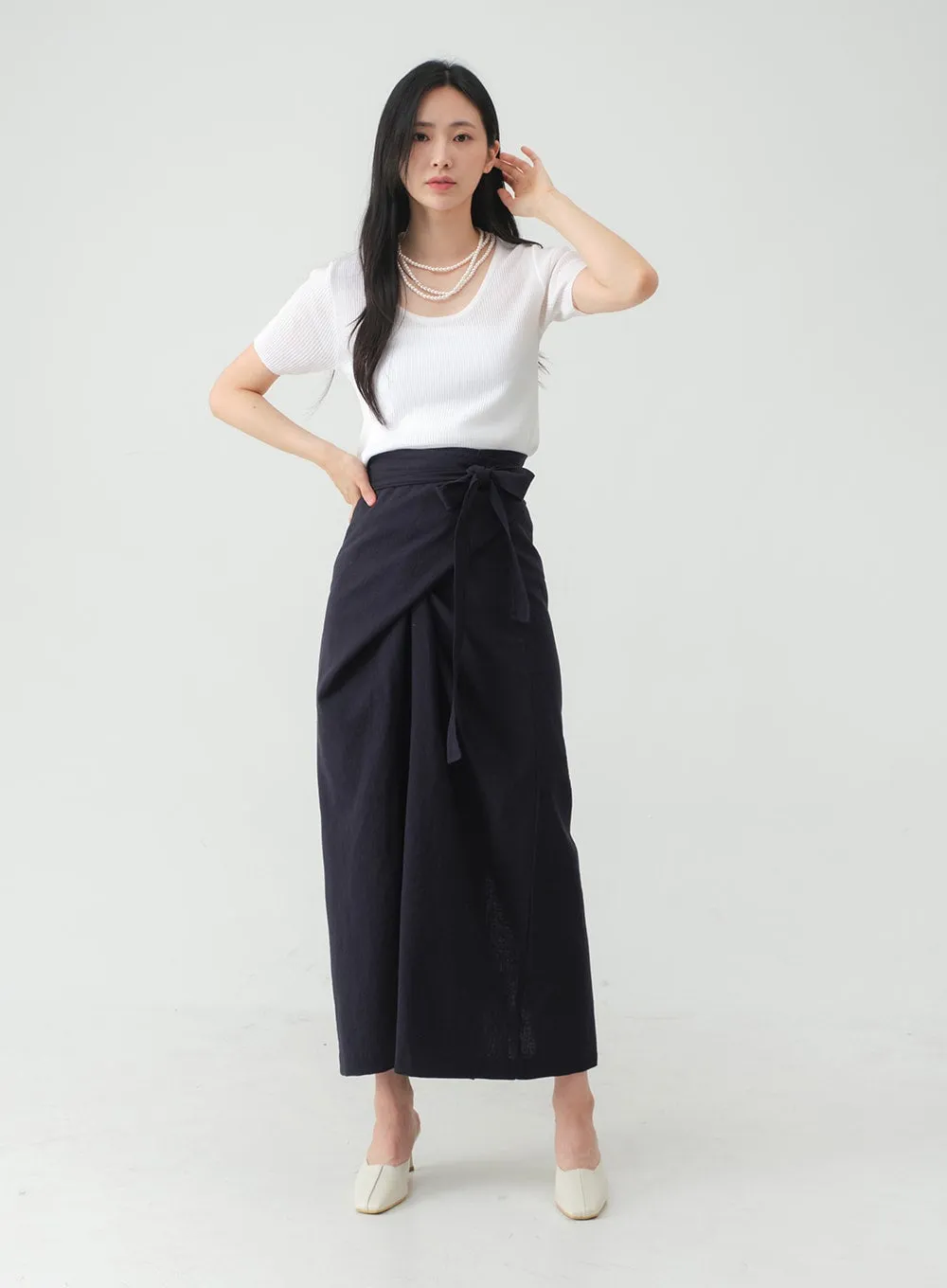 Twist Wrap Waist Strap Linen Maxi Skirt OY25 sold by Lewkin