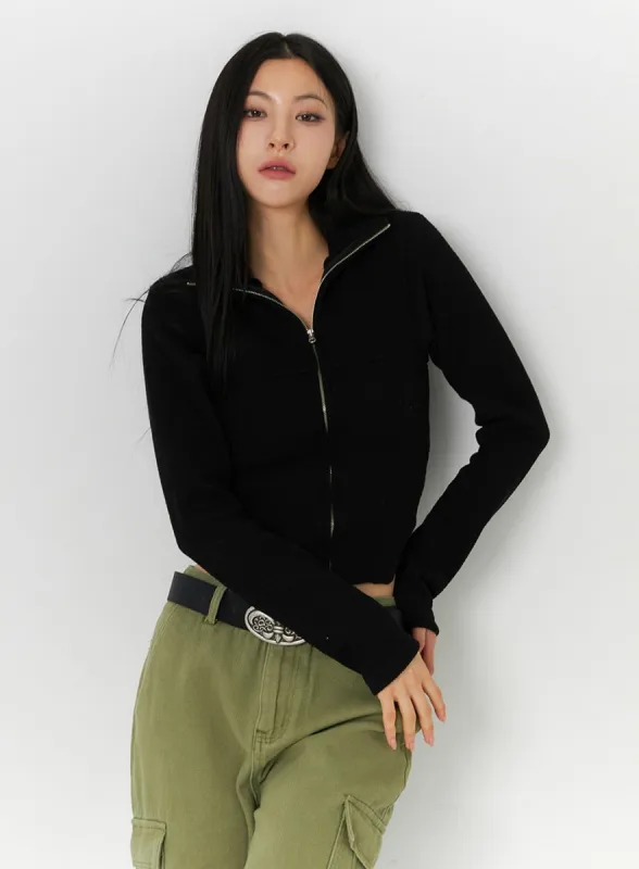 Slim Fit Zip Up Knit Top ID306 sold by Lewkin
