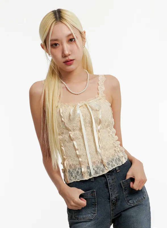 Ribbon Lace Crop Sleeveless Top ID315 sold by Lewkin