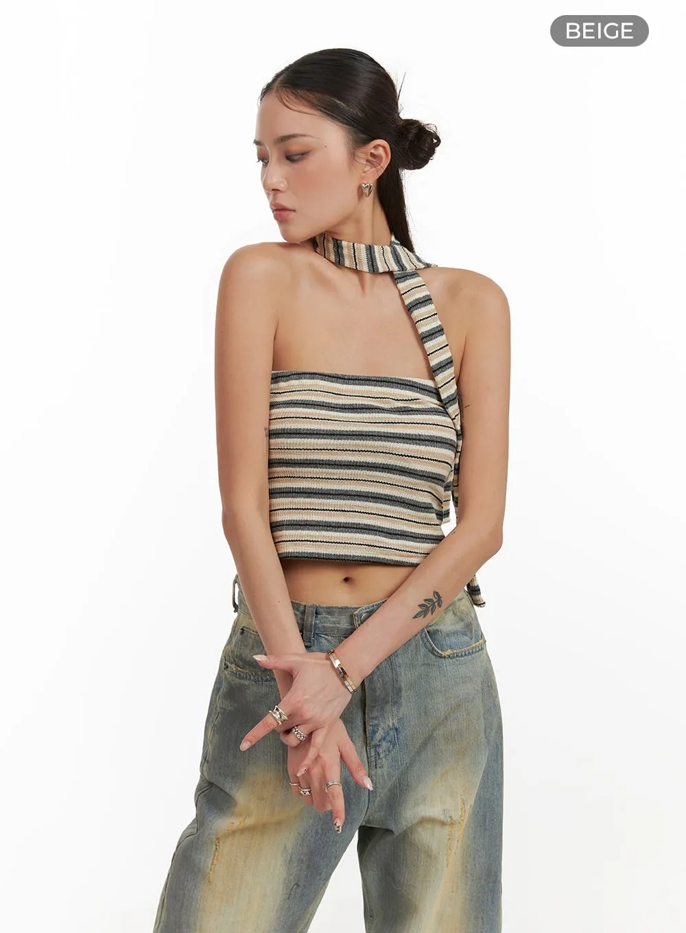 Striped Crop Tube Top with Scarf CY402 sold by Lewkin product image thumbnail 5