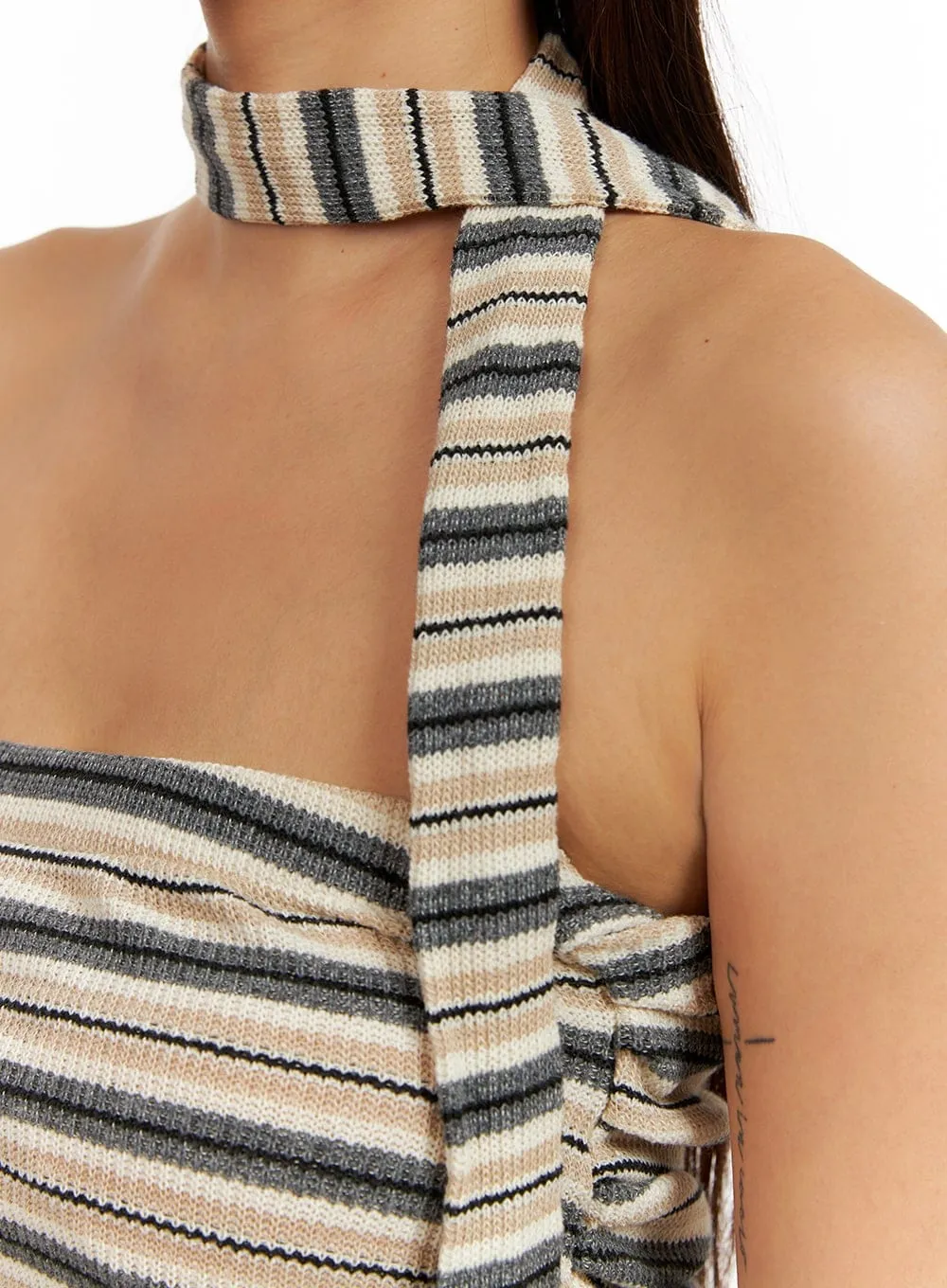 Striped Crop Tube Top with Scarf CY402 sold by Lewkin product image thumbnail 4
