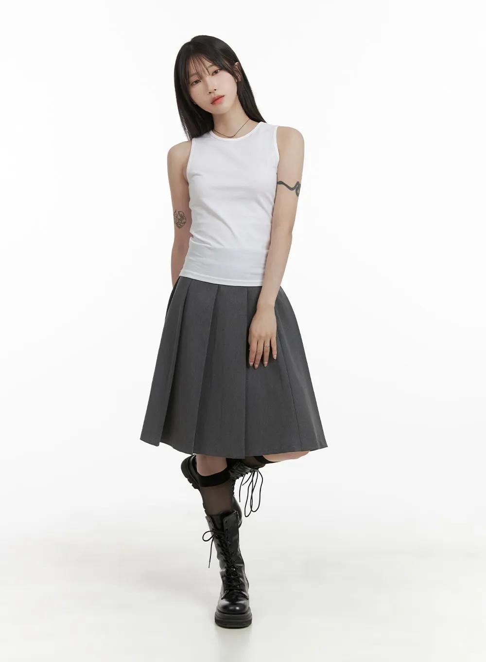 Box Pleated Midi Skirt CA404 sold by Lewkin product image thumbnail 2