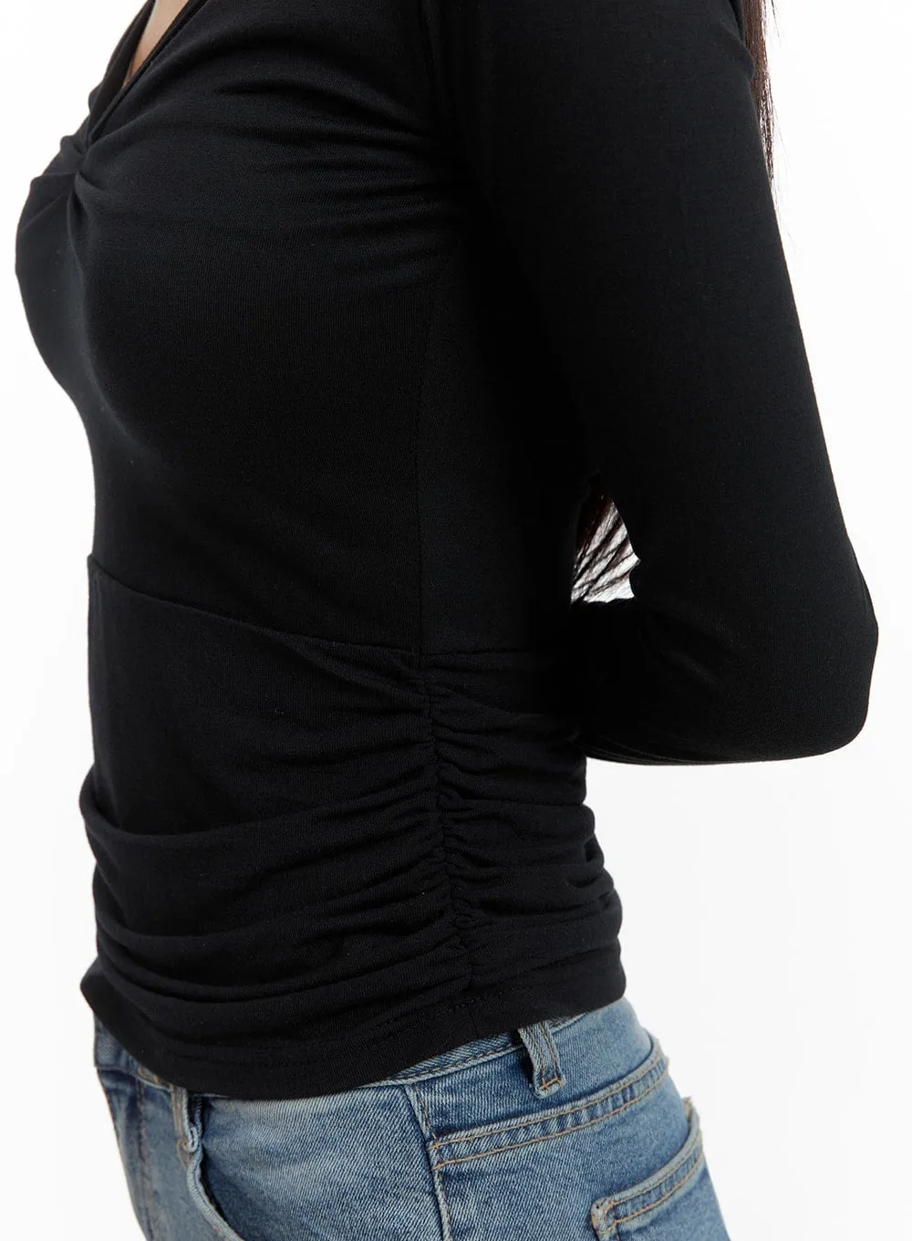 Slim Fit Shirred V-Neck Long Sleeve CM411 sold by Lewkin product image thumbnail 5