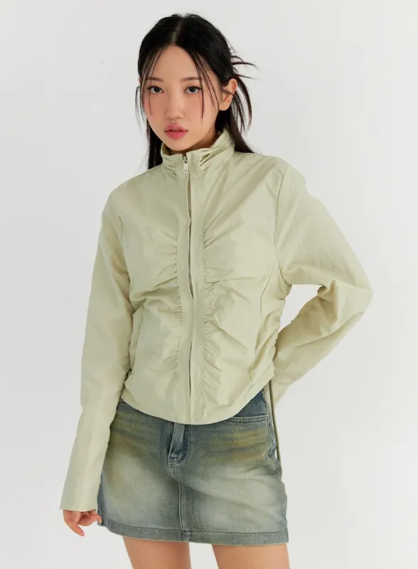 Shirring Nylon Zip-Up Jacket CO327 sold by Lewkin