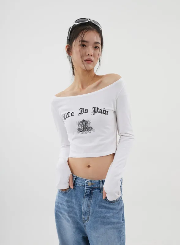 Graphic Off-Shoulder Warmer Cropped Top CJ310 sold by Lewkin