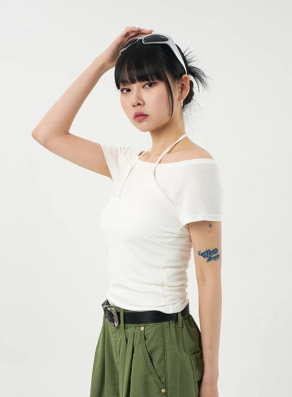 Off-Shoulder Layered Top CA327 sold by Lewkin product image thumbnail 5