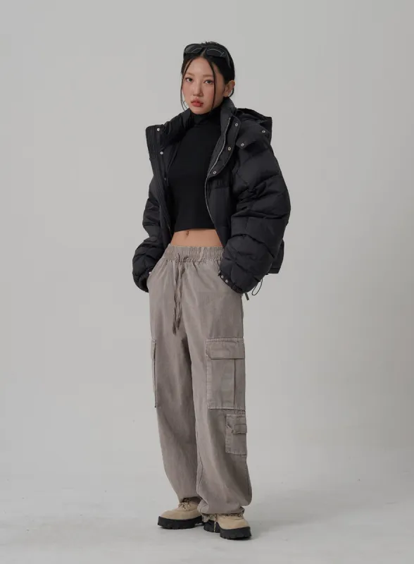 Elastic Waist Vintage Cargo Wide Pants CN03 sold by Lewkin