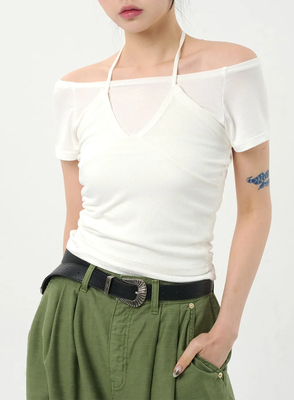 Off-Shoulder Layered Top CA327 sold by Lewkin product image thumbnail 2