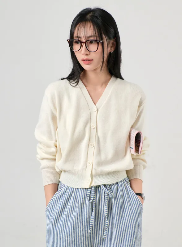 Solid V-Neck Buttoned Cardigan OF406 sold by Lewkin