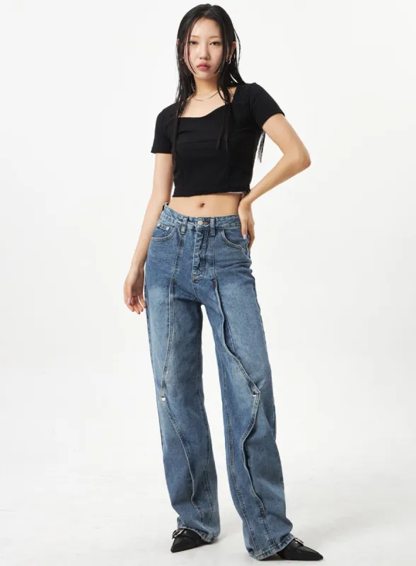 Wrapped Wide Leg Jeans CA320 sold by Lewkin