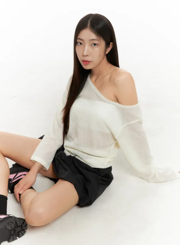 One Shoulder Sheer Sweater OA429 sold by Lewkin