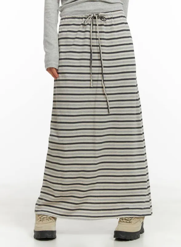 Striped Cotton Maxi Skirt CA418 sold by Lewkin