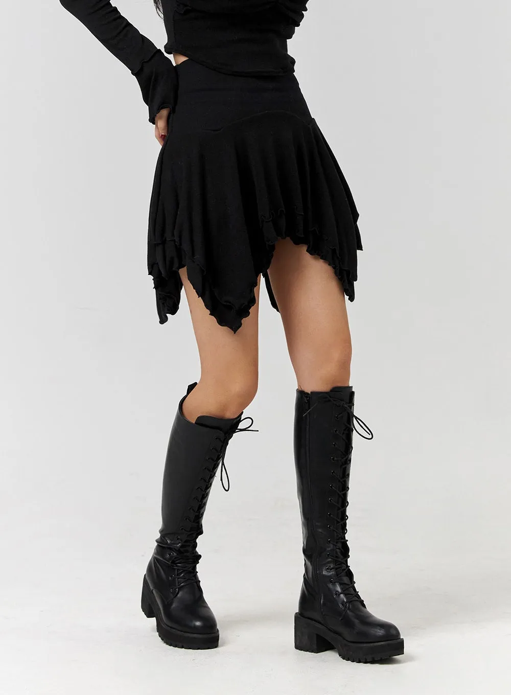 Enchanted Solid Asymmetrical Flowy Mini Skirt CD328 sold by Lewkin product image thumbnail 5