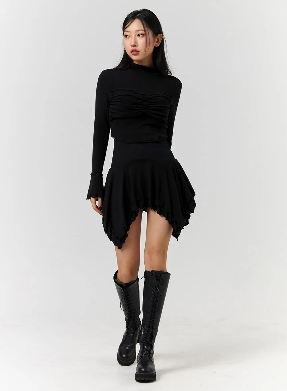 Enchanted Solid Asymmetrical Flowy Mini Skirt CD328 sold by Lewkin